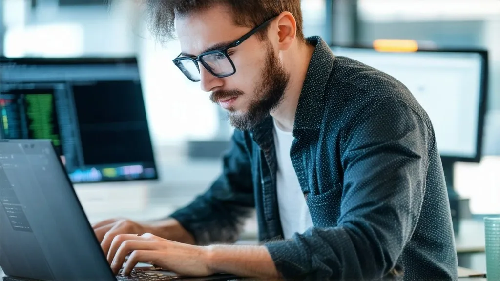 Guy working on a laptop